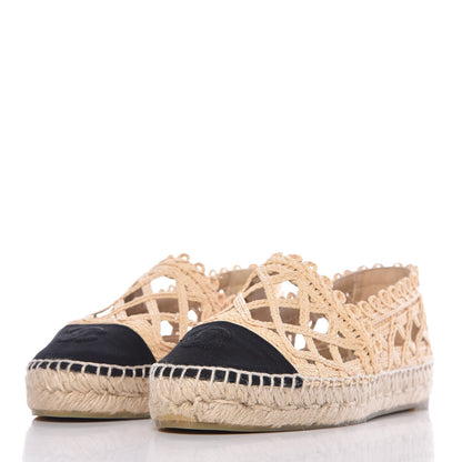 Chanel Raffia Fabric CC Espadrilles 37 Beige Black 3 of 12
