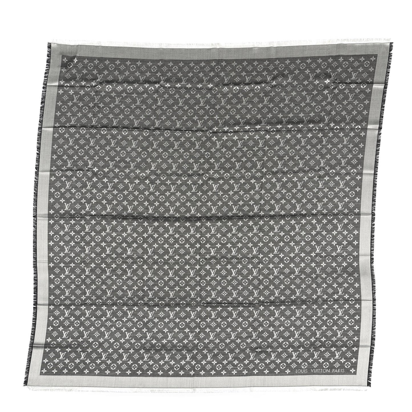 Wool Silk Monogram Denim Shawl Black