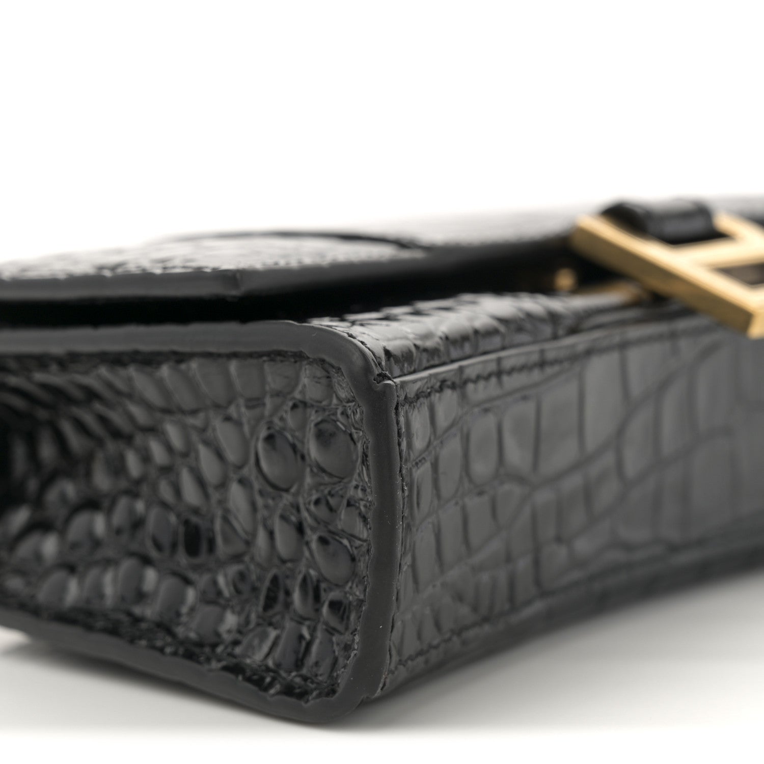 Balenciaga Shiny Calfskin Crocodile Embossed Hourglass Chain Bag Black 8 of 9