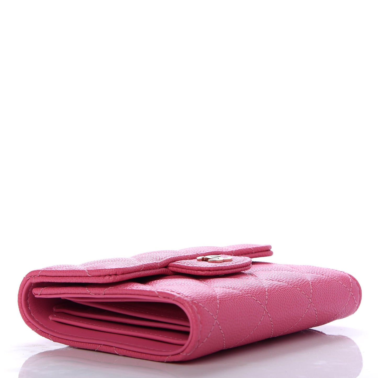 Caviar Quilted Compact Flap Wallet Pink