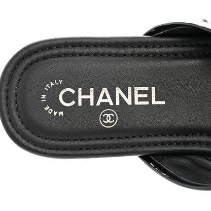 Chanel Patent Quilted CC Sandals 38 Black 7 of 9