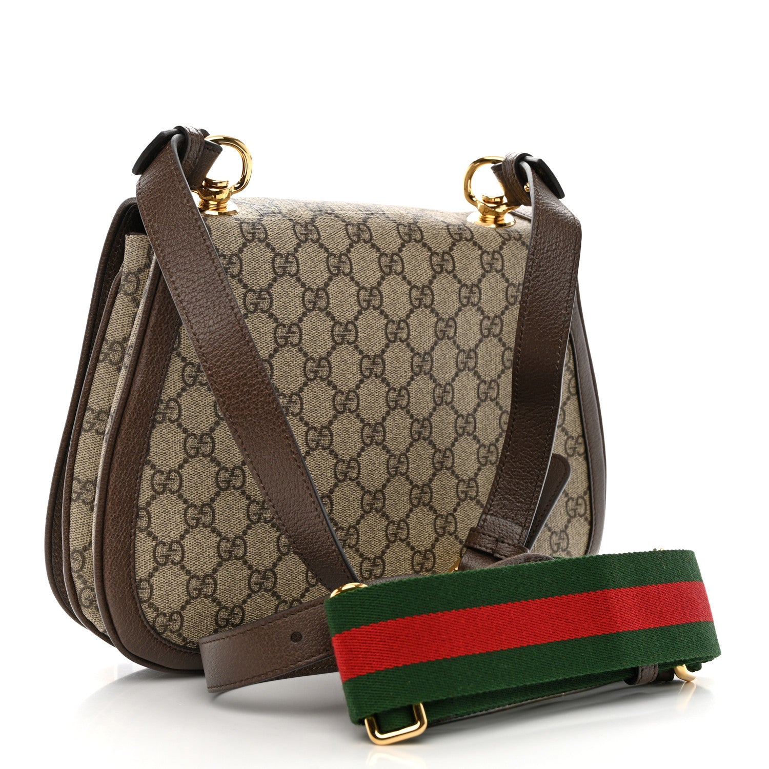Gucci GG Supreme Monogram Textured Dollar Calfskin Web Medium Blondie Top Handle Shoulder Flap Bag Beige Ebony New Acero 3 of 11