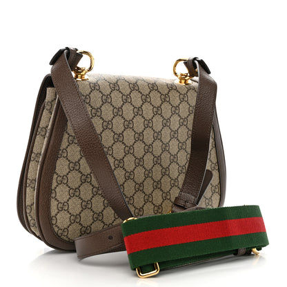 Gucci GG Supreme Monogram Textured Dollar Calfskin Web Medium Blondie Top Handle Shoulder Flap Bag Beige Ebony New Acero 3 of 11