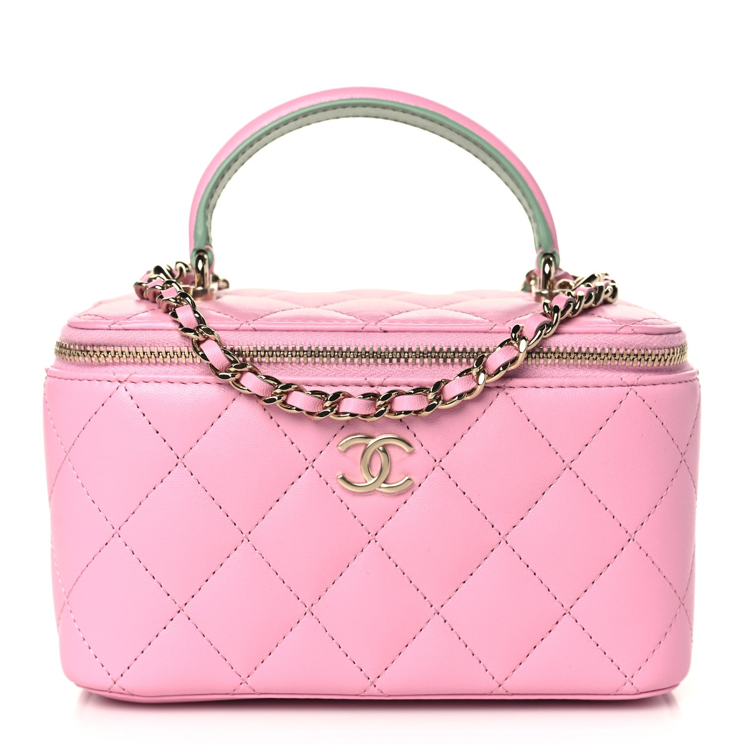 Chanel Lambskin Quilted Small Top Handle Vanity Case With Chain Lilac Light Green 1 of 10