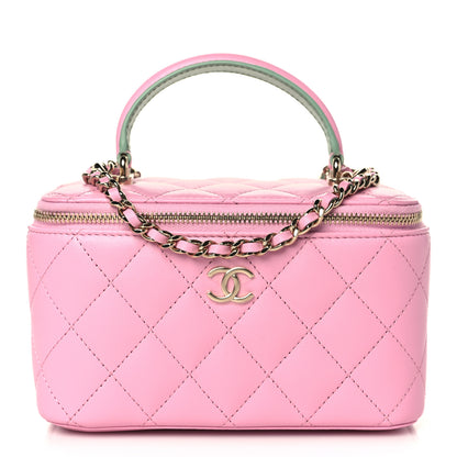 Chanel Lambskin Quilted Small Top Handle Vanity Case With Chain Lilac Light Green 1 of 10