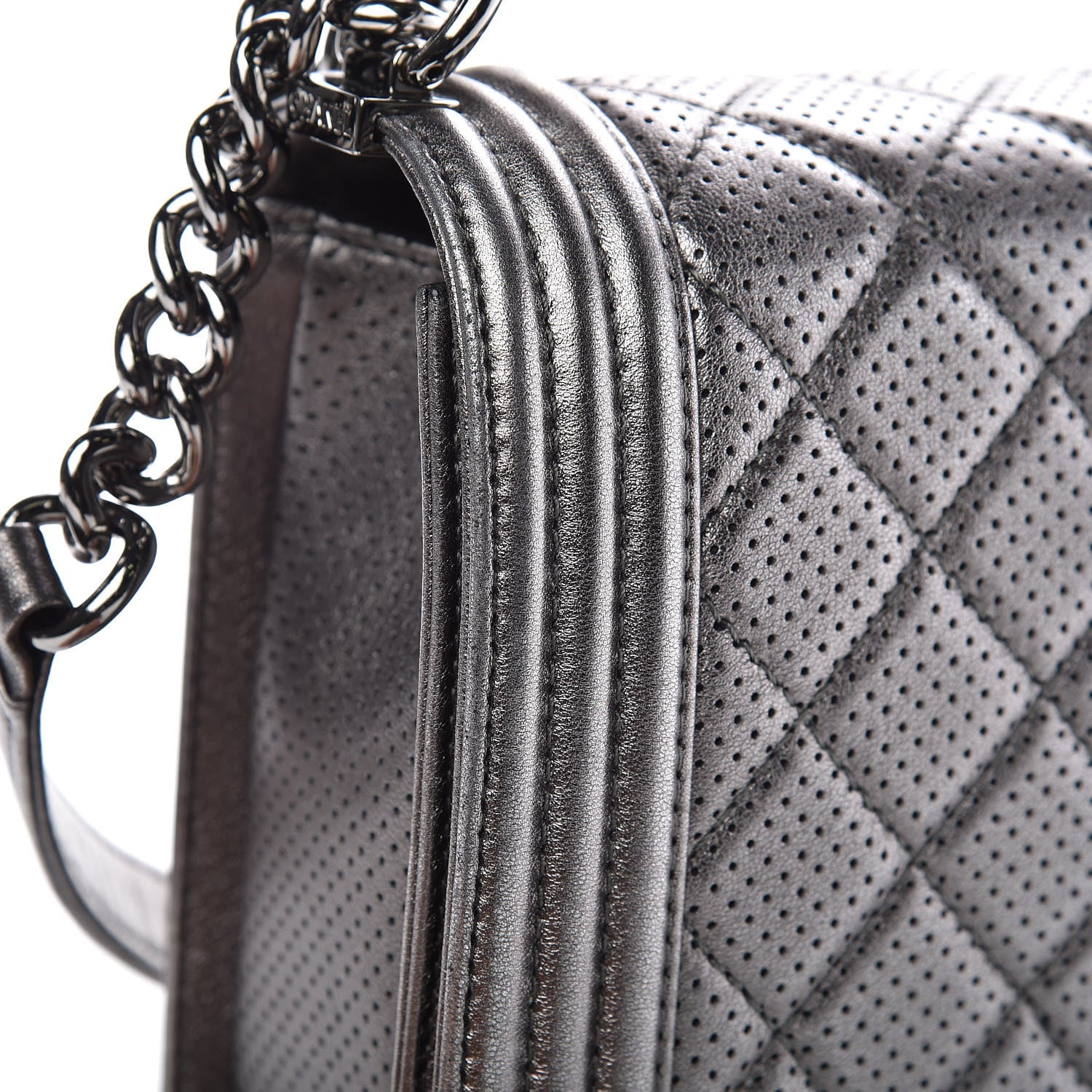 Chanel Metallic Lambskin Perforated New Medium Boy Flap Dark Silver 12 of 12
