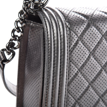 Chanel Metallic Lambskin Perforated New Medium Boy Flap Dark Silver 12 of 12