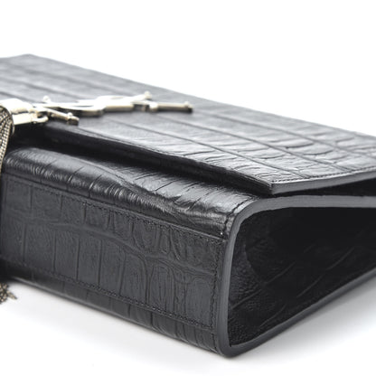 Saint Laurent Calfskin Crocodile Embossed Medium Classic Monogram Kate Tassel Satchel Black 6 of 9