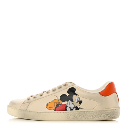 Gucci X DISNEY Miro Soft Calfskin Mickey Mouse Print Mens Ace Sneakers 8.5 Ivory Deep Orange 1 of 9