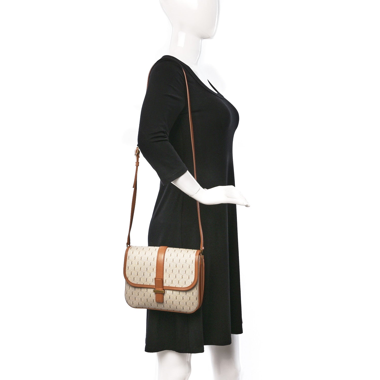 Saint Laurent Canvas All-Over Monogram Small Le Monogramme Satchel Beige Kaki Brown Gold 2 of 9
