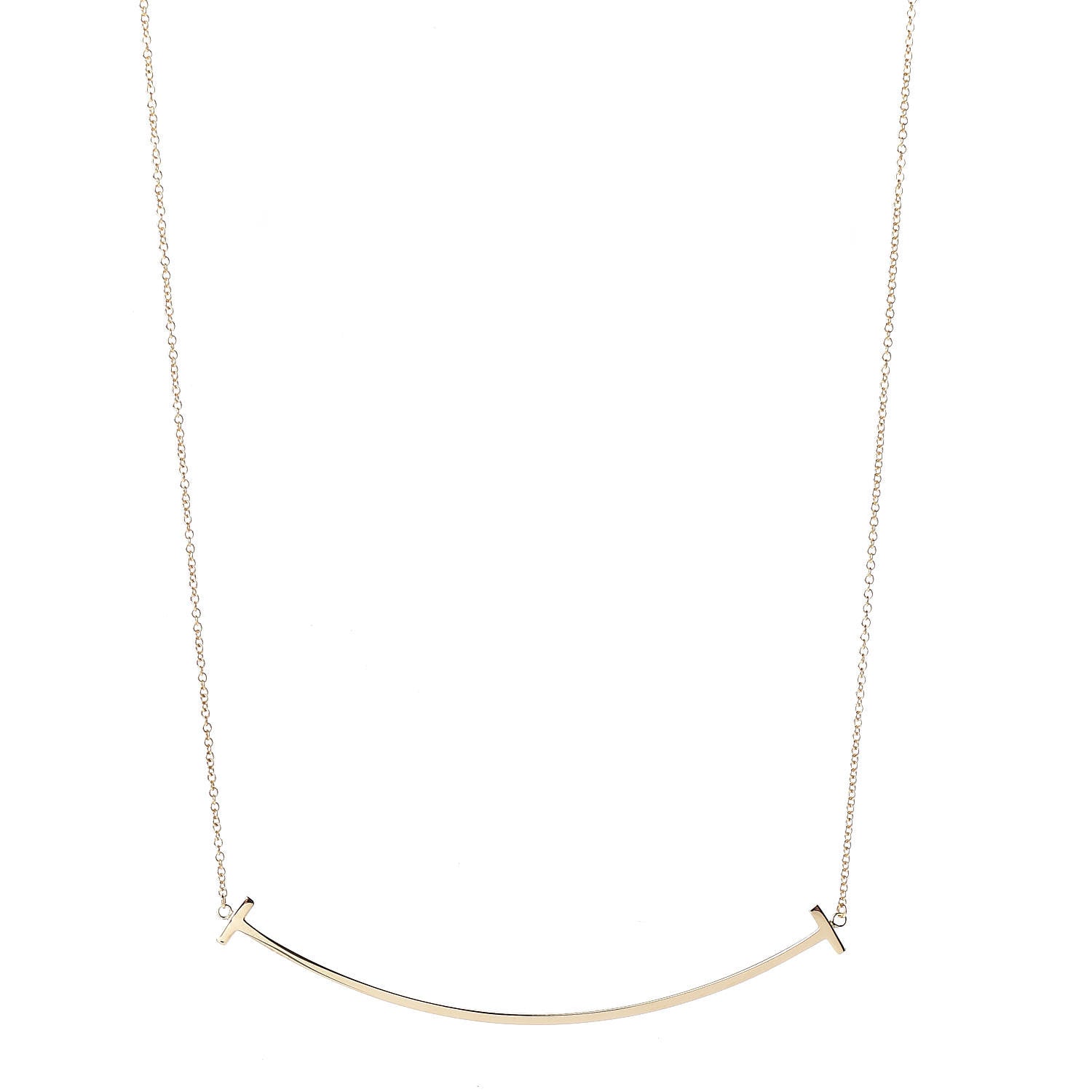 Tiffany 18K Yellow Gold Large T Smile Pendant Necklace 1 of 7