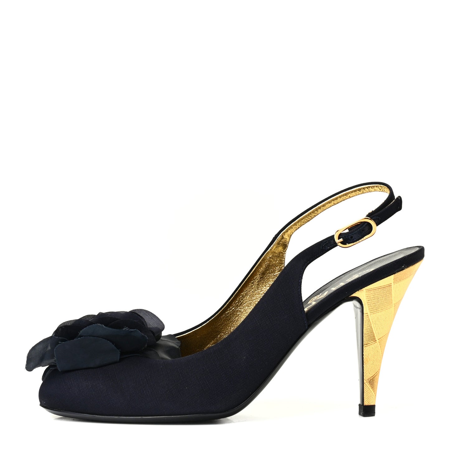 Grosgrain Camellia Slingback Pumps 38 Black