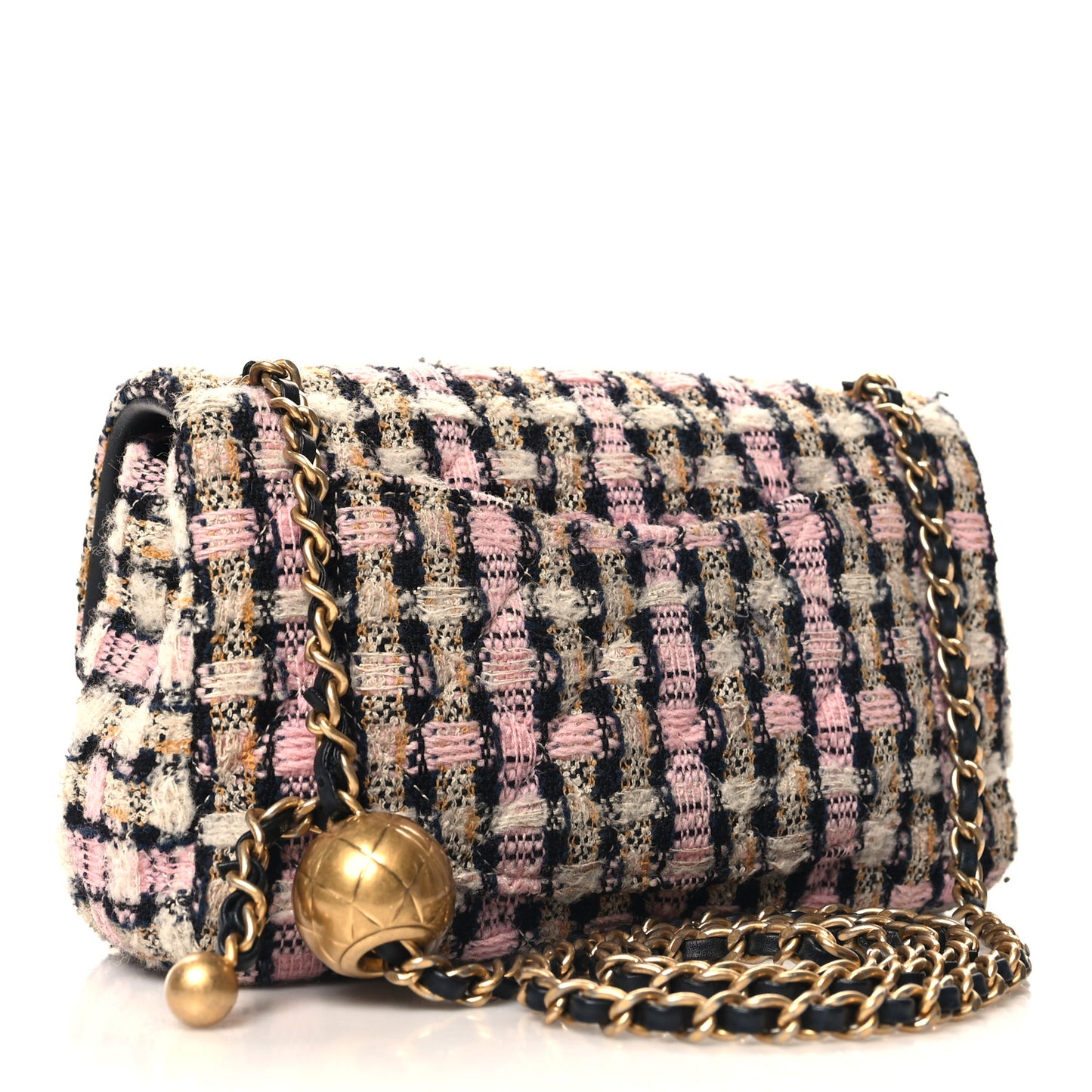 Tweed Quilted Mini Rectangular Pearl Crush Flap Pink Black White