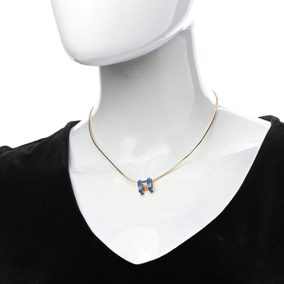 Hermes Lacquered Gold Pop H Pendant Necklace Bleu Sature 2 of 5