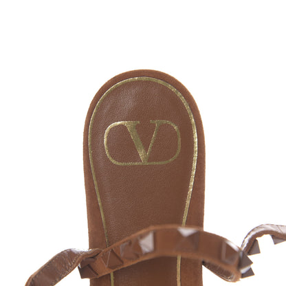 Valentino Garavani Suede Rockstud Flair Ankle Wrap Flat Sandals 38 Brown 6 of 7