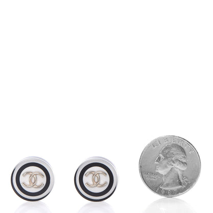 Chanel Resin CC Earrings White Black 2 of 4