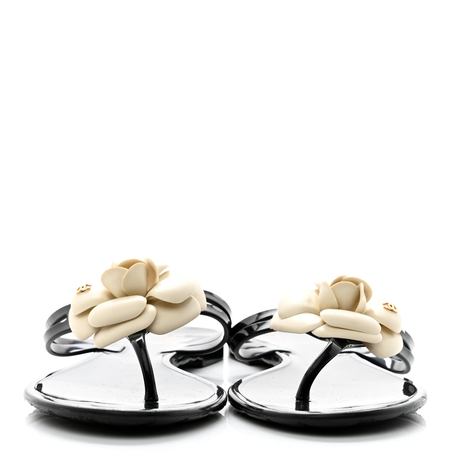 Jelly Camellia Thong Sandals 40 Black Ivory