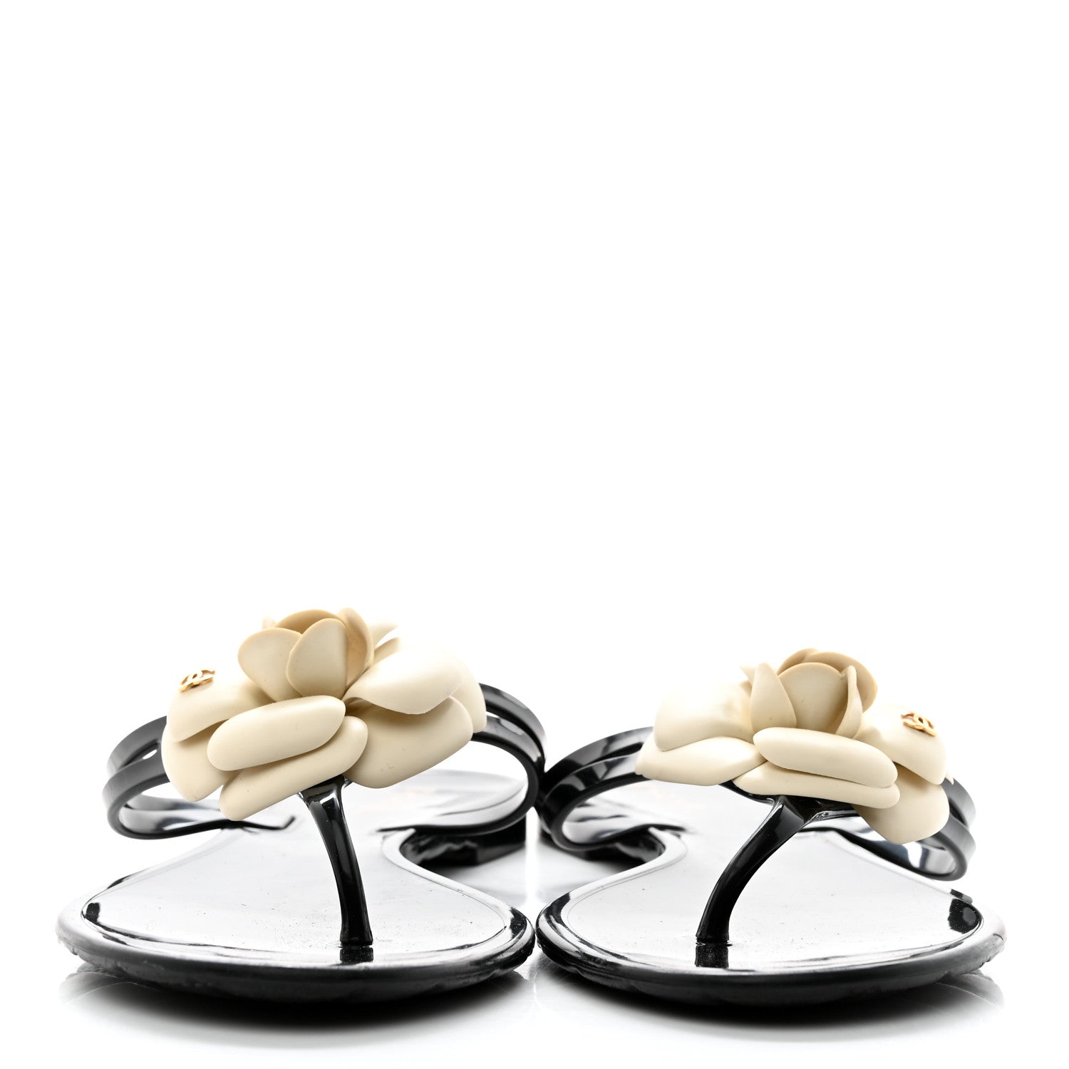 Chanel Jelly Camellia Thong Sandals 40 Black Ivory 2 of 8