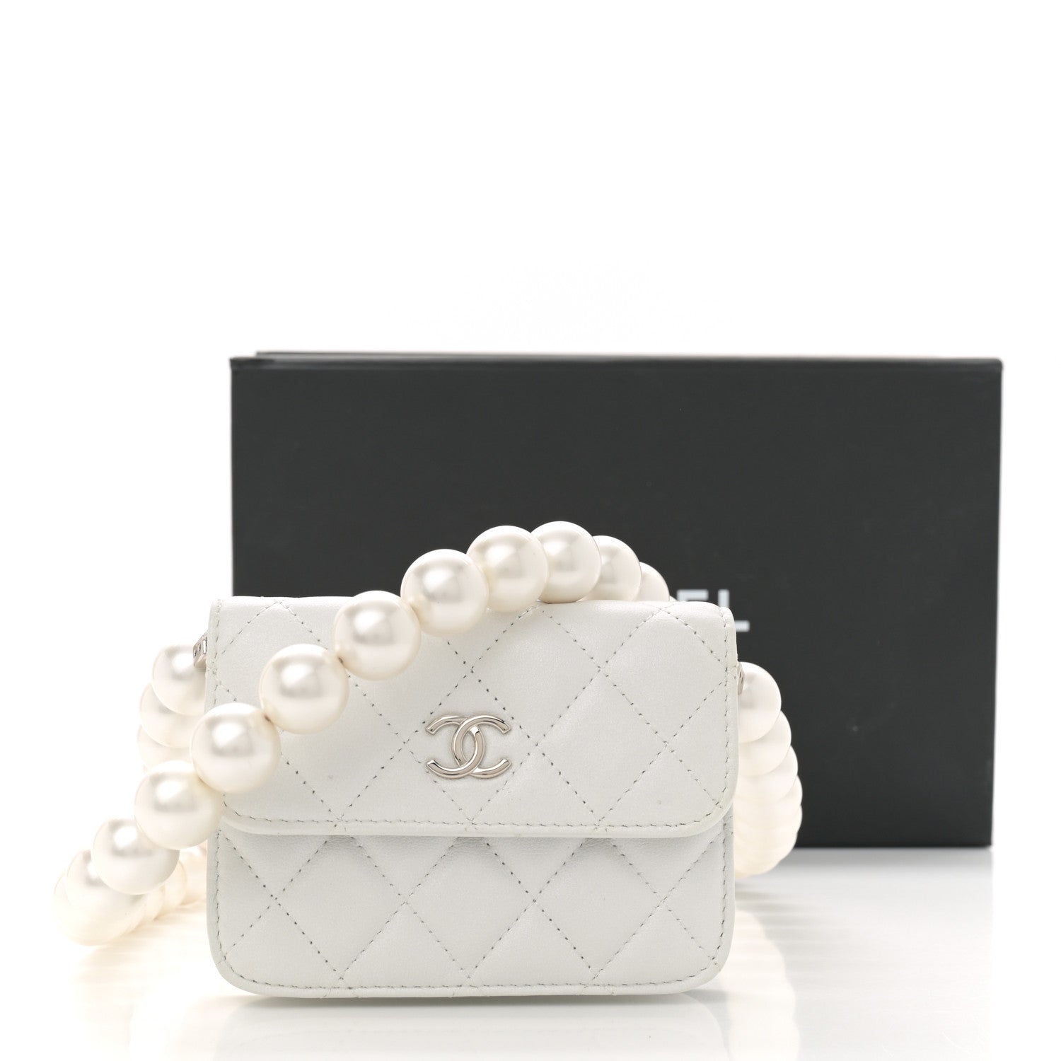 Chanel Iridescent Calfskin Quilted Mini Maxi Pearls Wallet On Chain WOC White 12 of 12