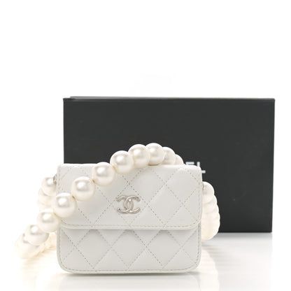 Chanel Iridescent Calfskin Quilted Mini Maxi Pearls Wallet On Chain WOC White 12 of 12