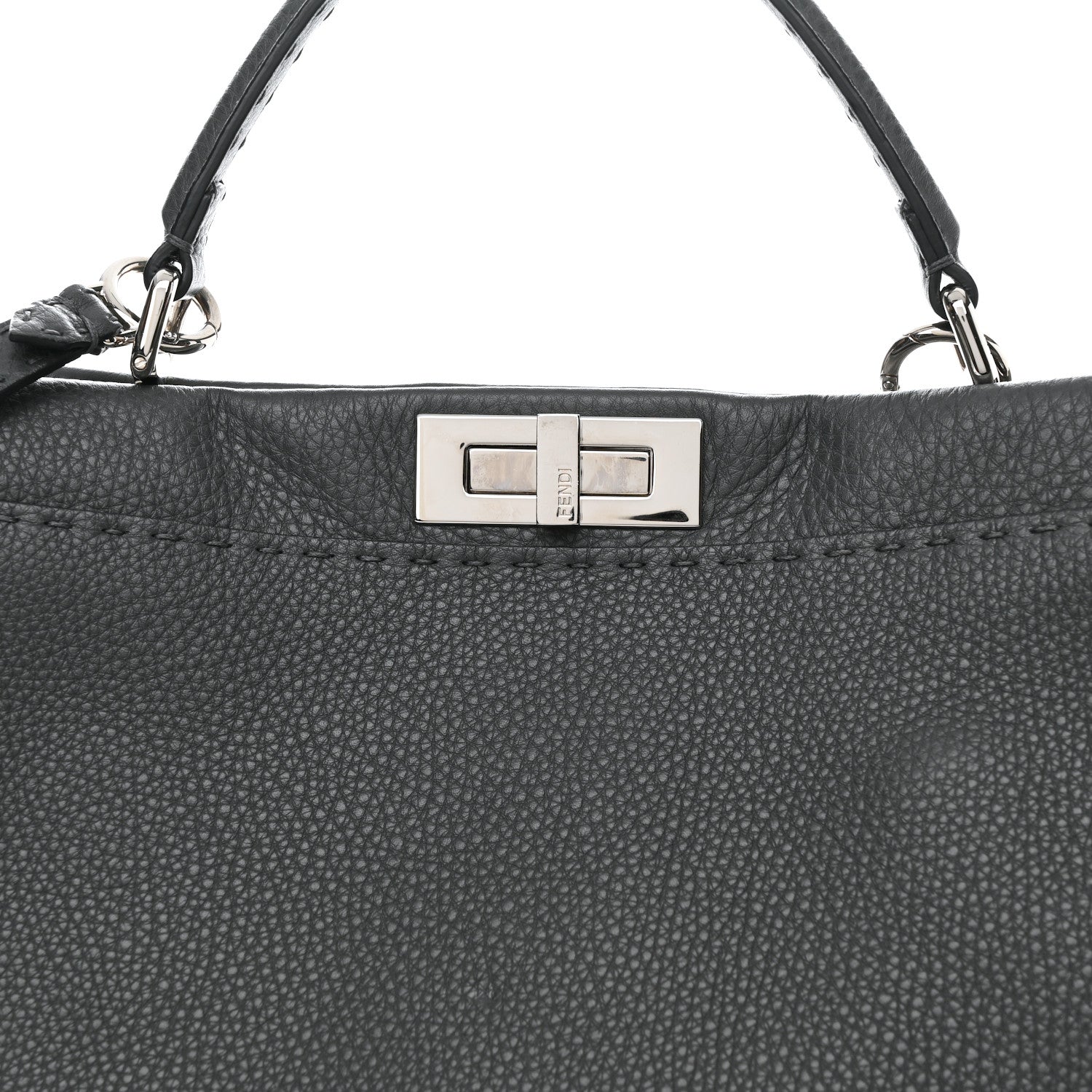 Fendi Cuoio Romano Selleria Bi-Color Large Peekaboo Iconic Satchel Asfalto Latte 8 of 12