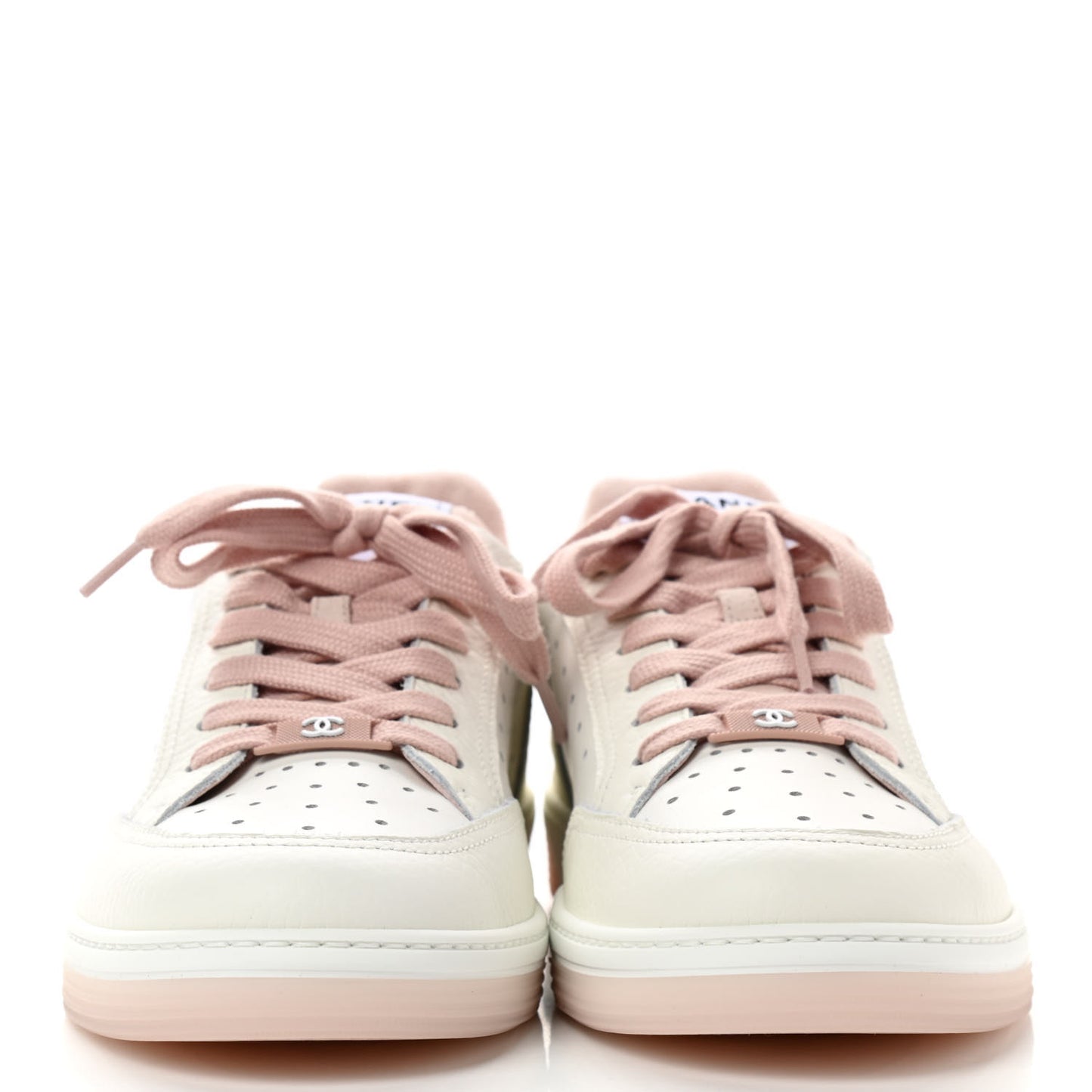 Grained Calfskin Fabric Womens Logo Sneakers 41 White Light Pink