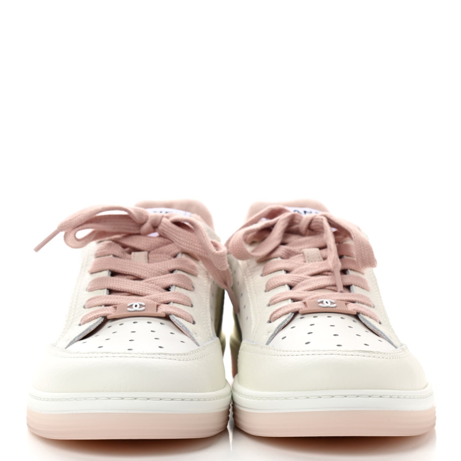 Chanel Grained Calfskin Fabric Womens Logo Sneakers 41 White Light Pink 2 of 9