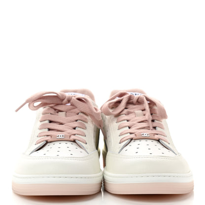 Chanel Grained Calfskin Fabric Womens Logo Sneakers 41 White Light Pink 2 of 9