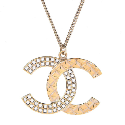Chanel Baguette Crystal Quilted CC Pendant Necklace Gold 4 of 7