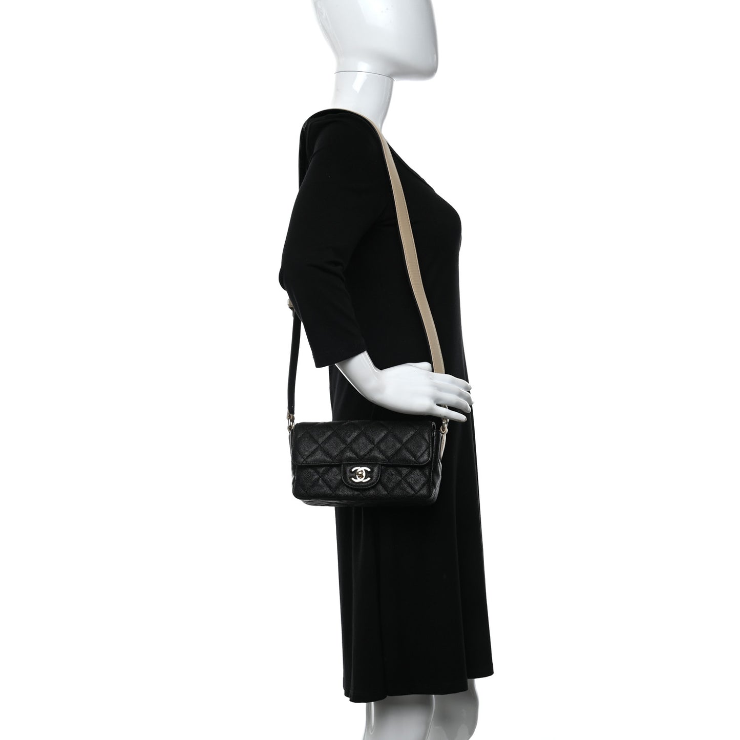 Iridescent Caviar Quilted Mini Crossbody Flap Black