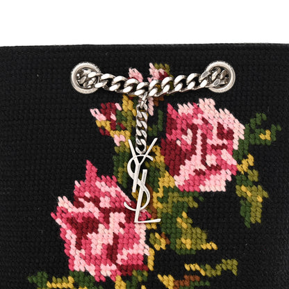 Saint Laurent Woven Wool Embroidered Baby Emmanuelle Bucket Bag Black 7 of 9