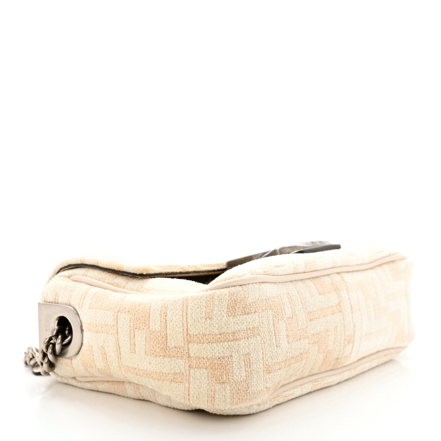 Fendi Chenille Vitello Seta FF Midi Chain Baguette White 4 of 12