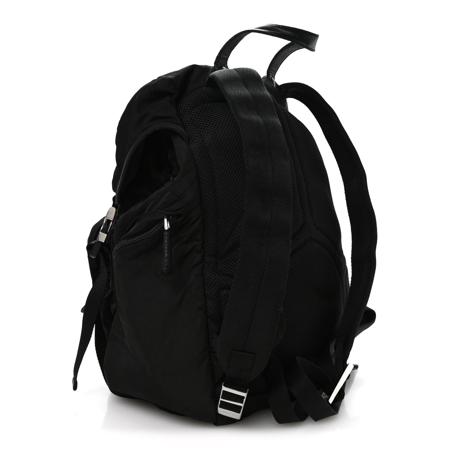 Re-Nylon Saffiano Logo Double Buckle Backpack Black