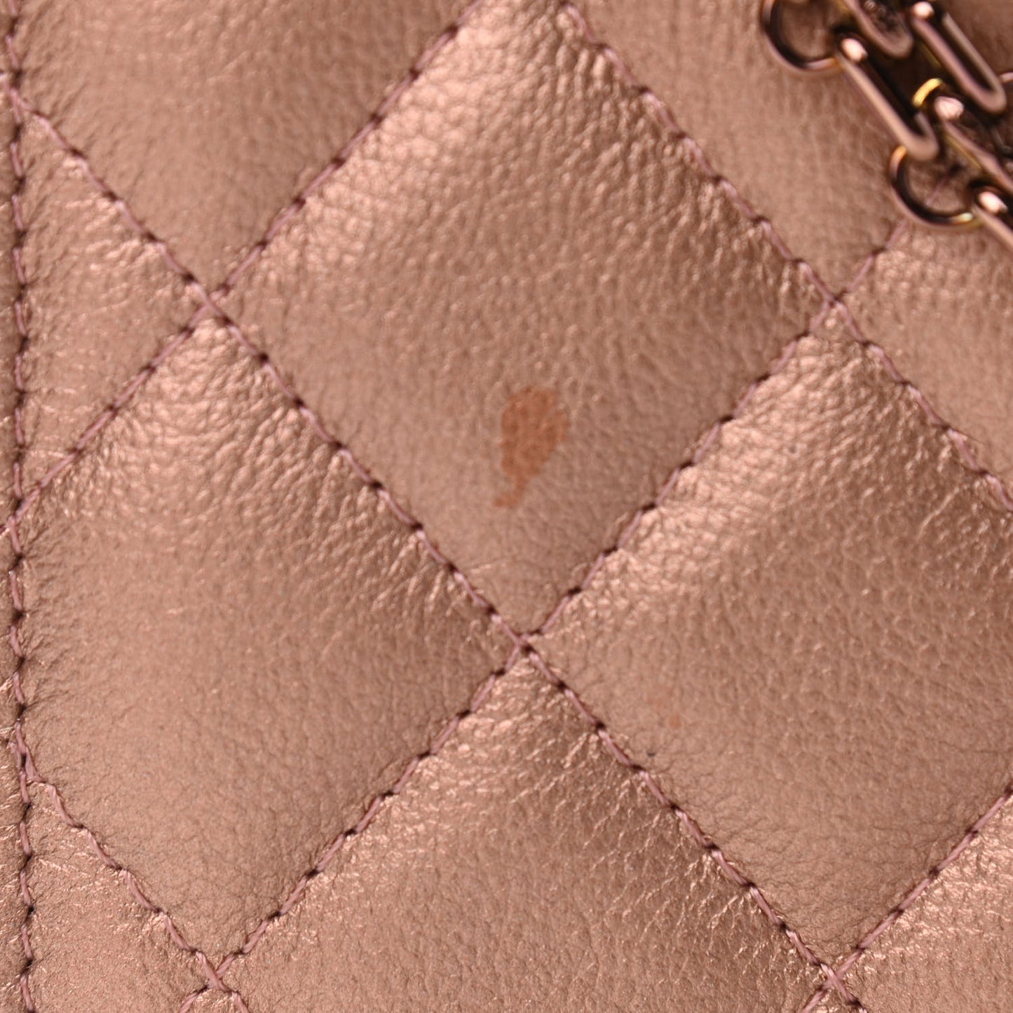 Metallic Grained Calfskin Quilted 2.55 Reissue Wallet on Chain WOC Copper Pink