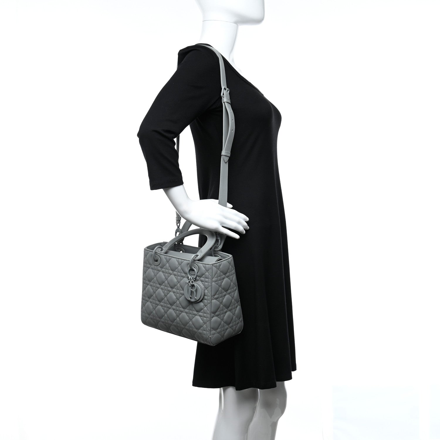 Christian Dior Ultra Matte Calfskin Cannage Medium Lady Dior Grey Stone 2 of 9
