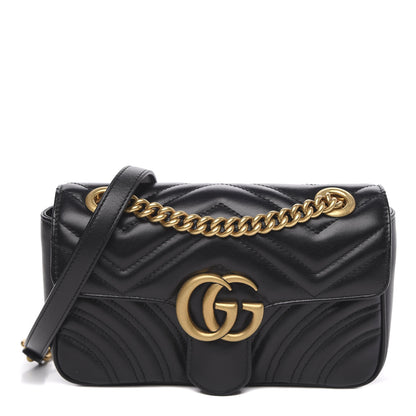 Gucci Calfskin Matelasse Mini GG Marmont Shoulder Bag Black 1 of 10
