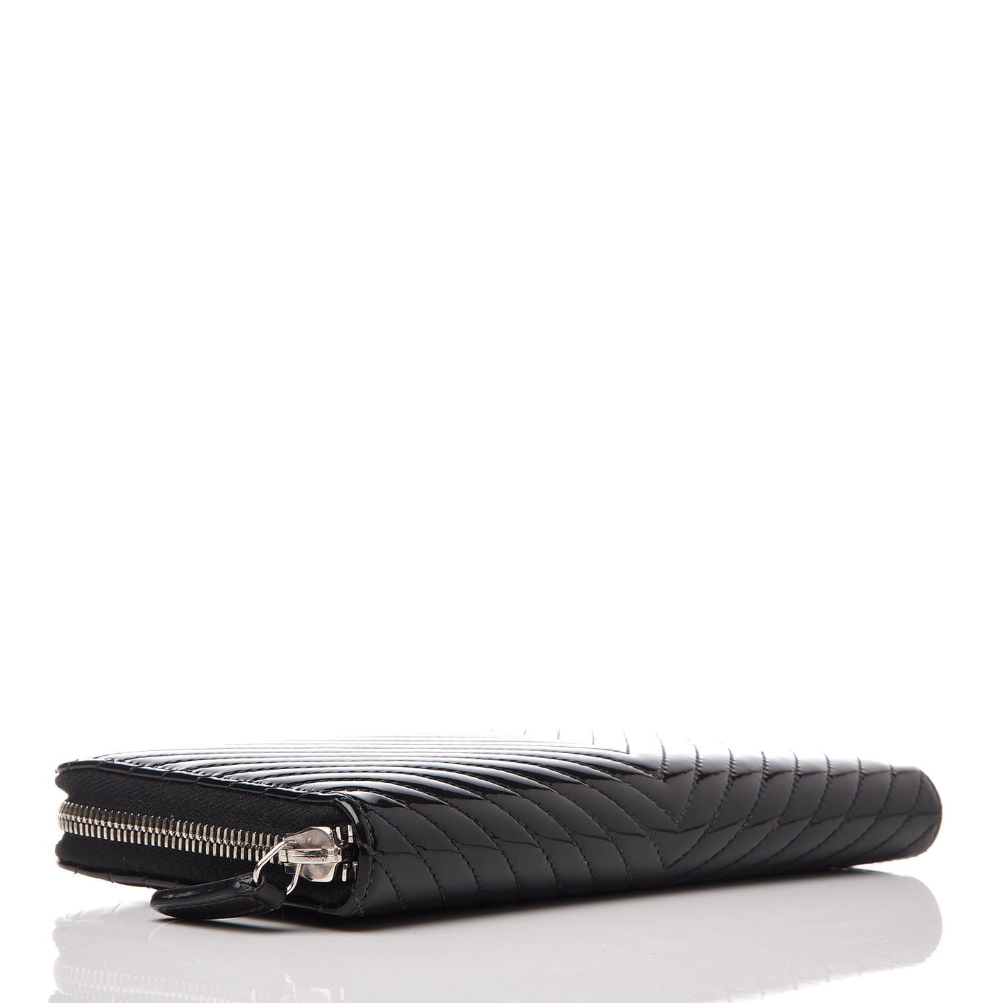 Patent Chevron Zip Around Wallet Black