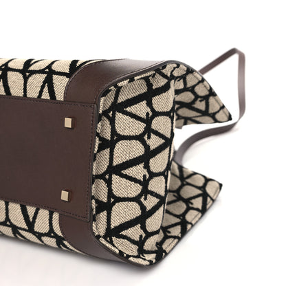 Valentino Garavani Toile Iconographe Calfskin Medium Vlogo Tote Naturale Black Fondant 8 of 8
