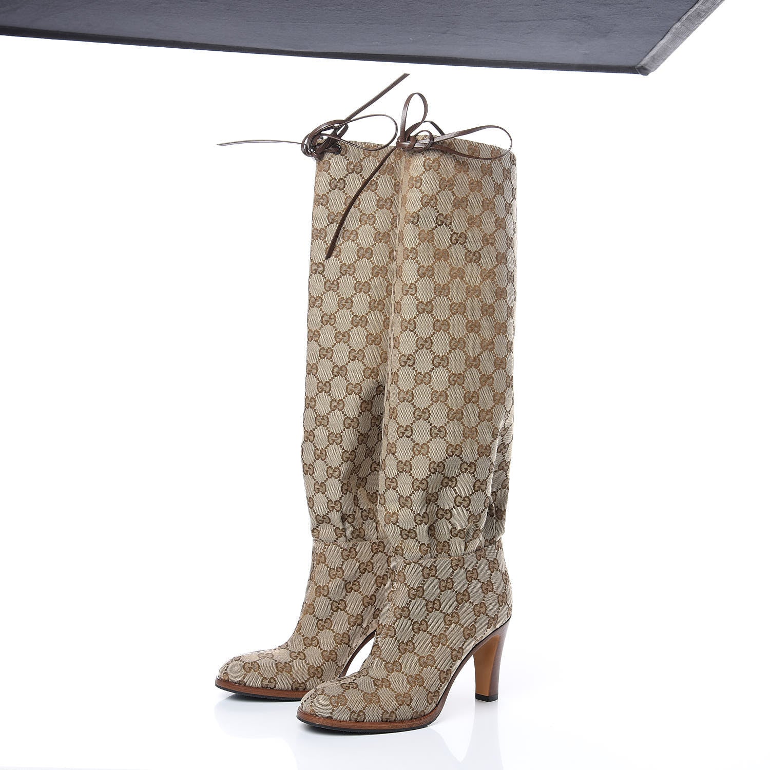 Gucci Monogram Lisa Mid Heel Boots 37 Beige Ebony 3 of 7