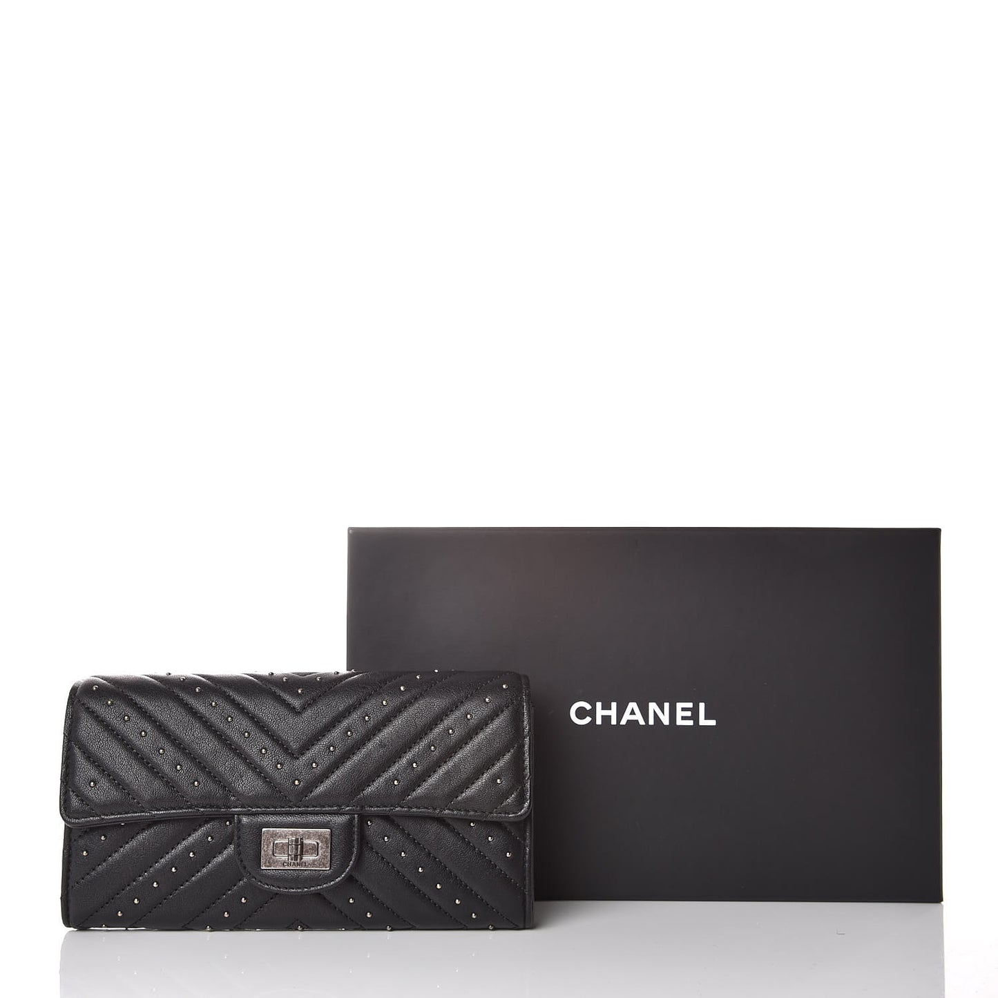 Sheepskin Chevron Quilted Studded Reissue Flap Wallet Black