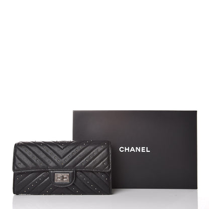 Chanel Sheepskin Chevron Quilted Studded Reissue Flap Wallet Black 10 of 10