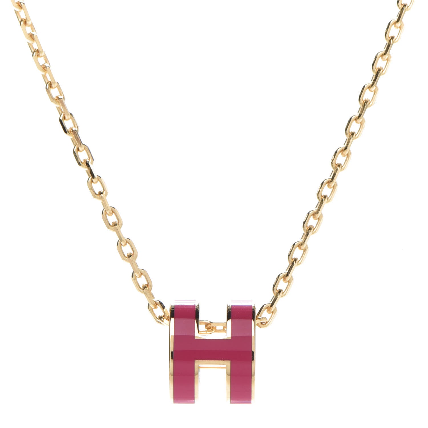 Hermes Lacquered Gold Mini Pop H Pendant Necklace Rose Extreme 4 of 7
