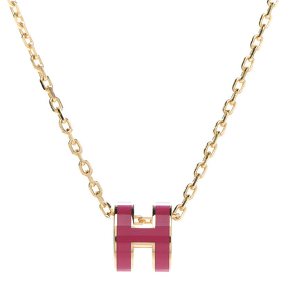 Hermes Lacquered Gold Mini Pop H Pendant Necklace Rose Extreme 4 of 7