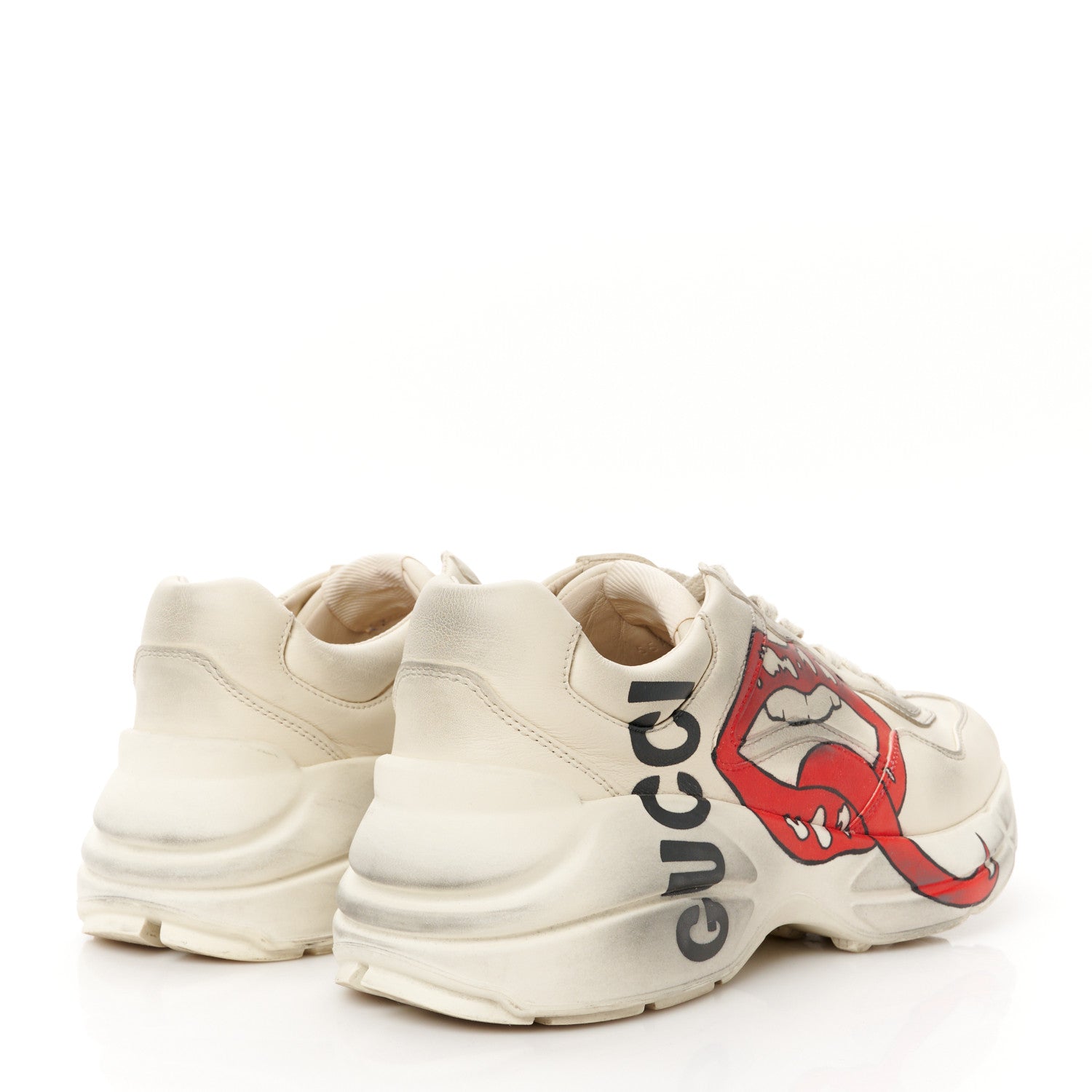 Gucci Calfskin Mouth Print Womens Rhyton Sneakers 38 Ivory 5 of 9