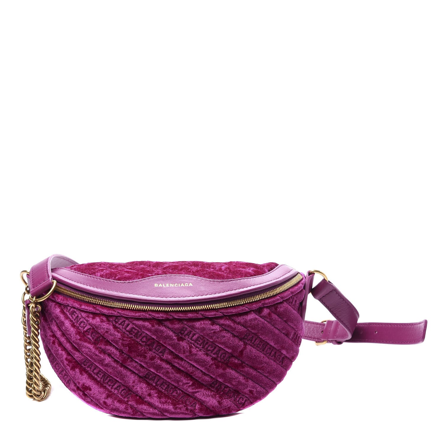 Balenciaga Crushed Velvet Logo Matelasse XXS Souvenir Belt Bag Fuchsia 1 of 11
