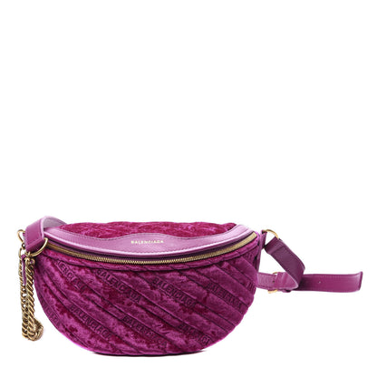 Balenciaga Crushed Velvet Logo Matelasse XXS Souvenir Belt Bag Fuchsia 1 of 11