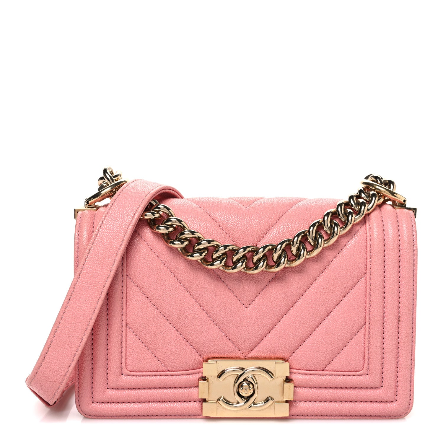 Chanel Caviar Chevron Quilted Small Boy Flap Pink 1 of 11