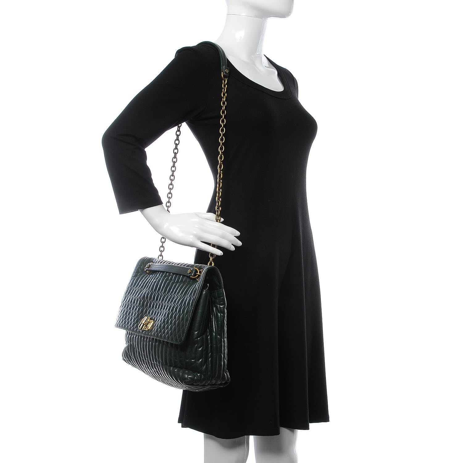 Lanvin Calfskin Quilted Large Happy Shoulder Bag Forest 2 of 9