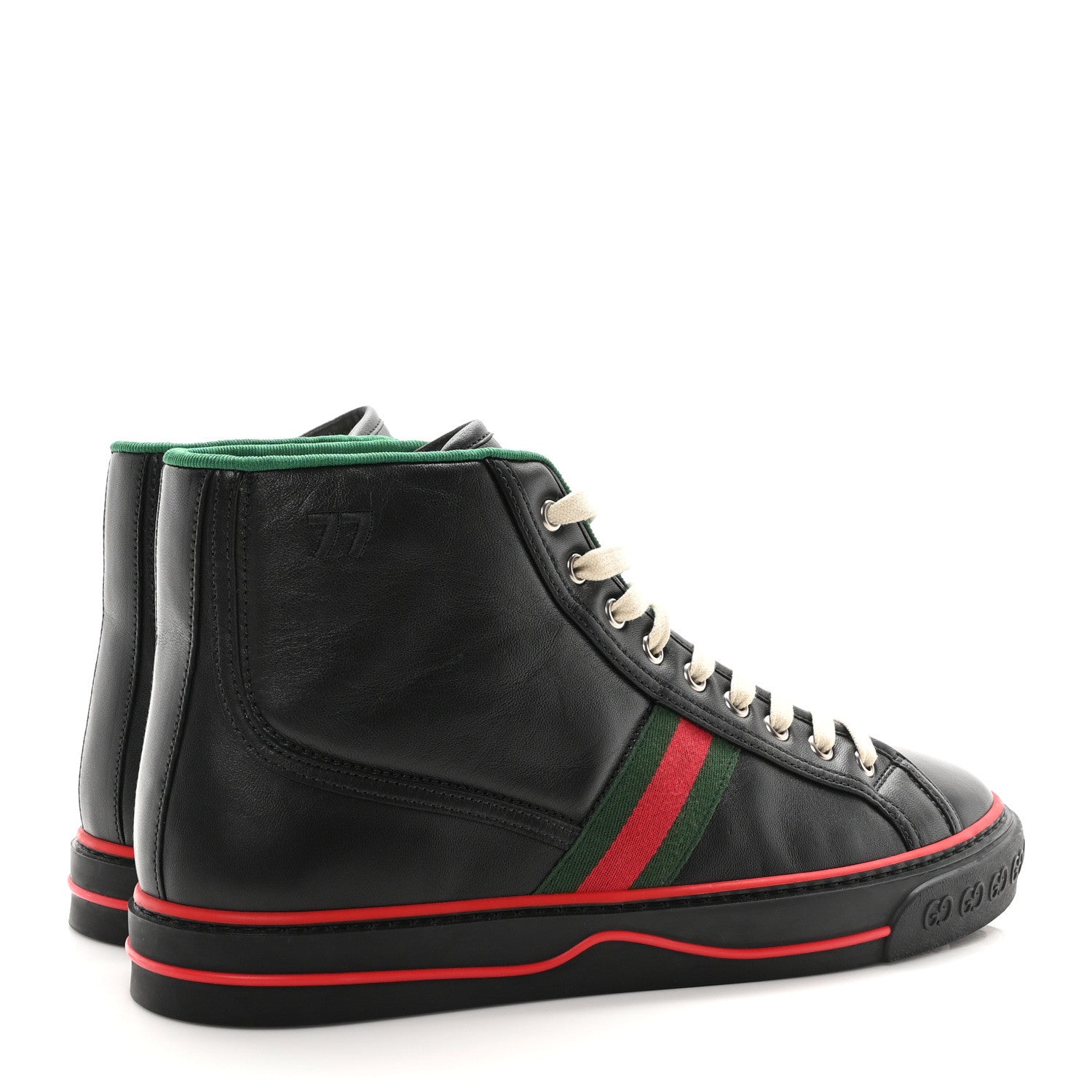 Gucci Glamour Glove Calfskin Web Mens 1977 Tennis High Top Sneakers 10 Black 5 of 9