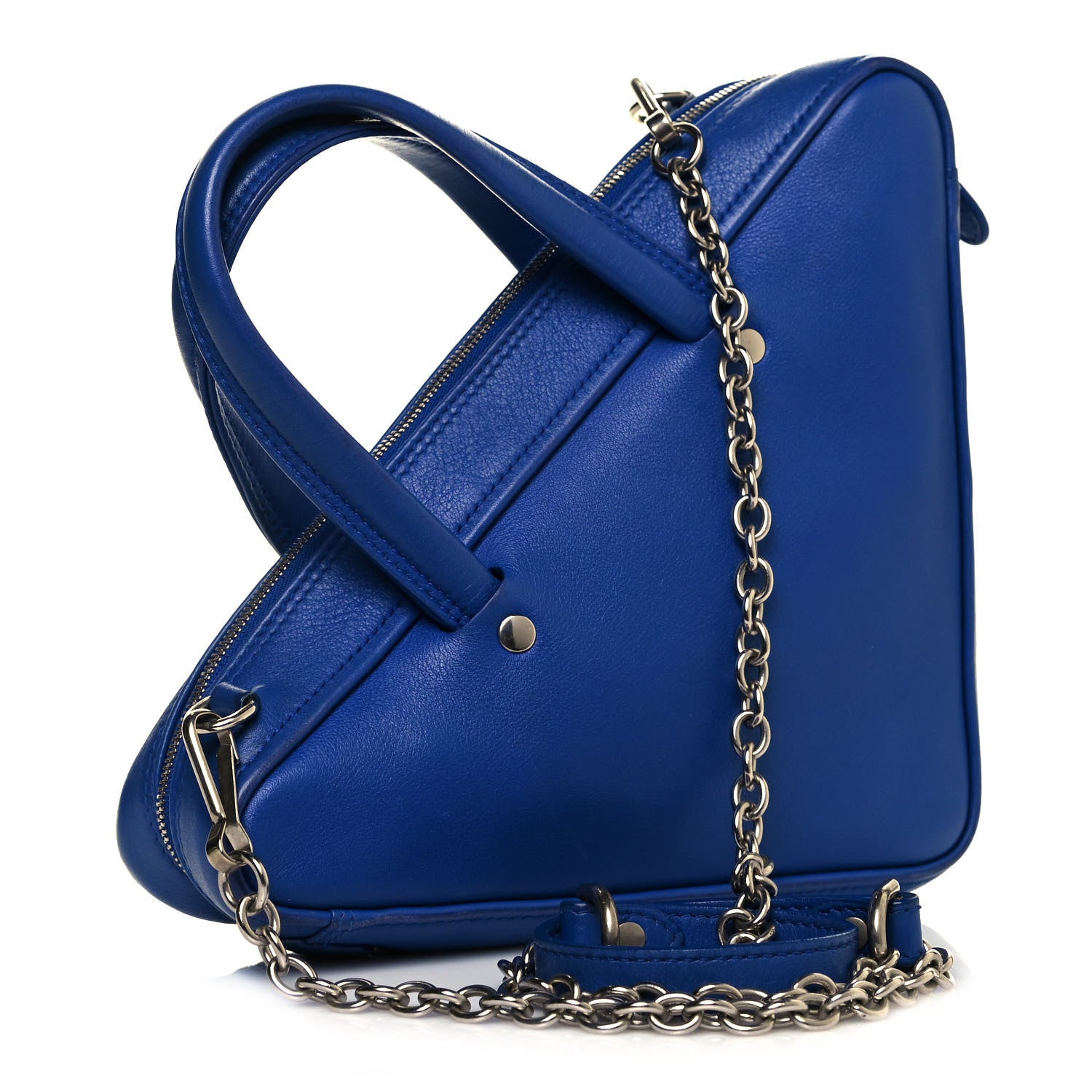 Balenciaga Shiny Day Calfskin Logo XS Triangle Chain Duffle Bleu Roi White 3 of 16